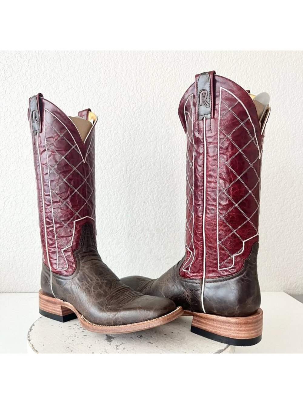 Rod Patrick Mens Brown Cowboy Boots Bison Sz 9 Leather Soles Square Toe Western